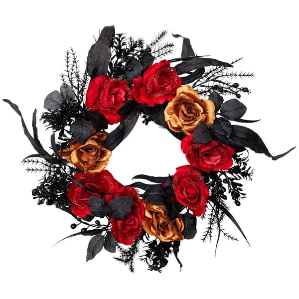 Northlight Seasonal 22in. Unlit Red & Gold Rose Halloween Wreath - image 