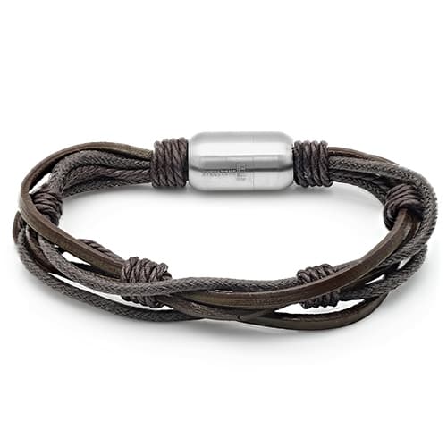 Mens Genuine Brown Leather Knotted Bracelet - image 