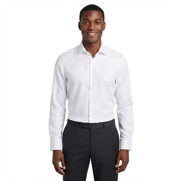 Mens Bill Blass Microfiber White Embossed Slim Fit Dress Shirt - image 