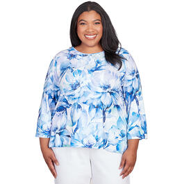 Plus Size Alfred Dunner Classics Denim Watercolor Floral Tee