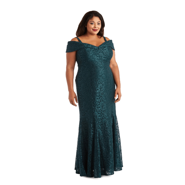 Plus Size R&M Richards Off the Shoulder Fishtail Evening Gown - image 