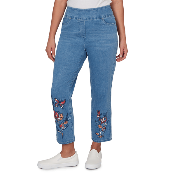 Womens Alfred Dunner Austin Floral Butterfly Pull On Jeans
