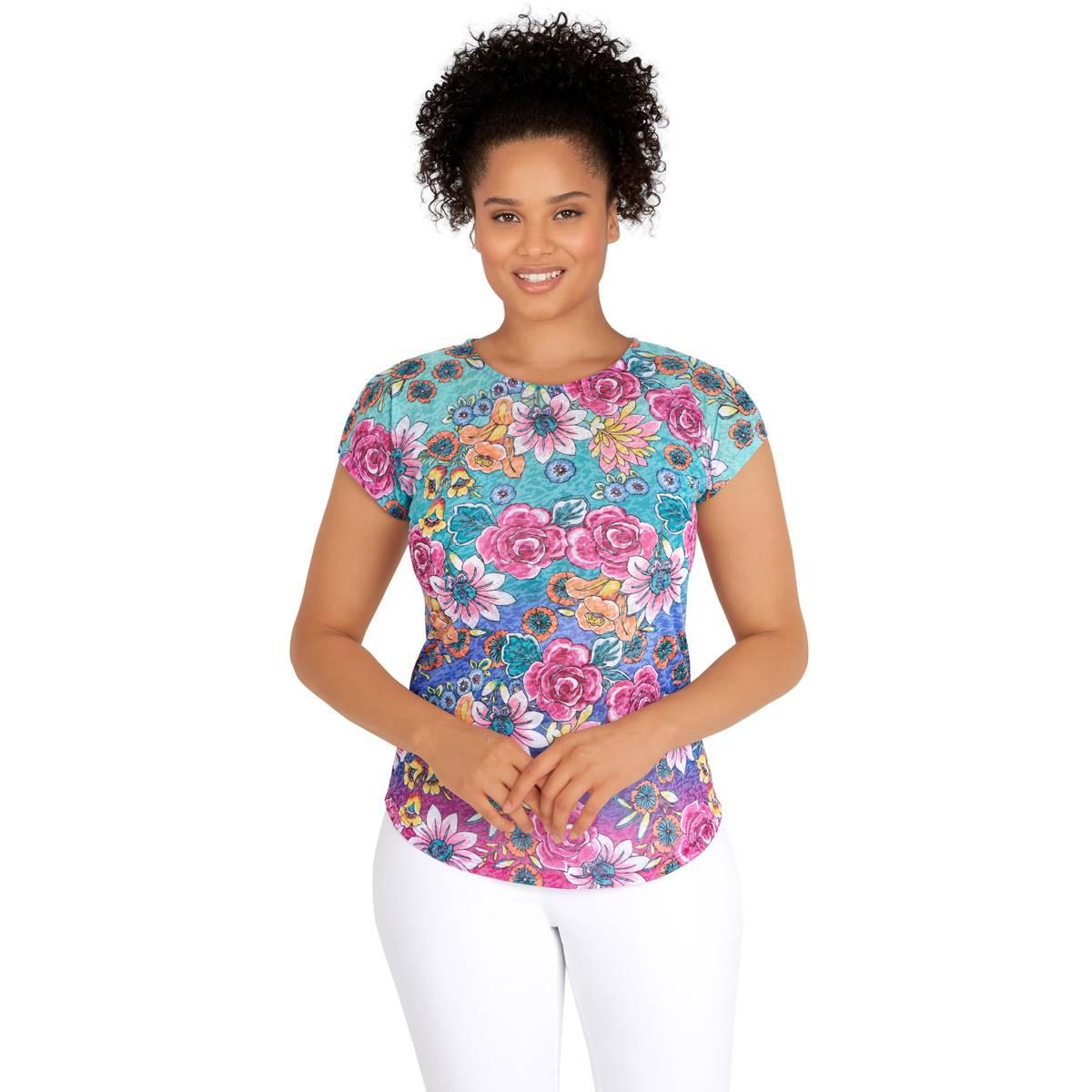 Plus Size Ruby Rd. Must Haves II Floral Cap Sleeve Tee