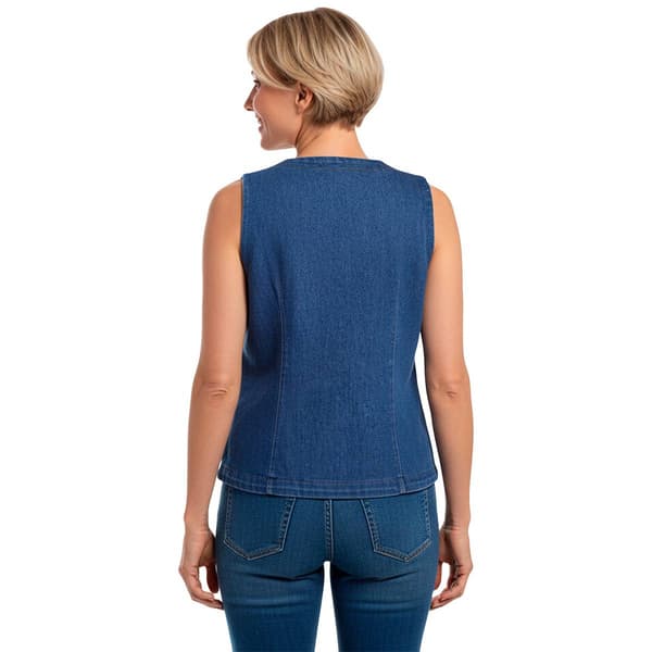 Womens NY Collection Long Sleeve Denim Button Front Vest