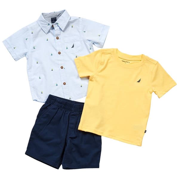 Toddler Boy Nautica Sailboat Top/Solid Tee 3pc. Short Set - image 
