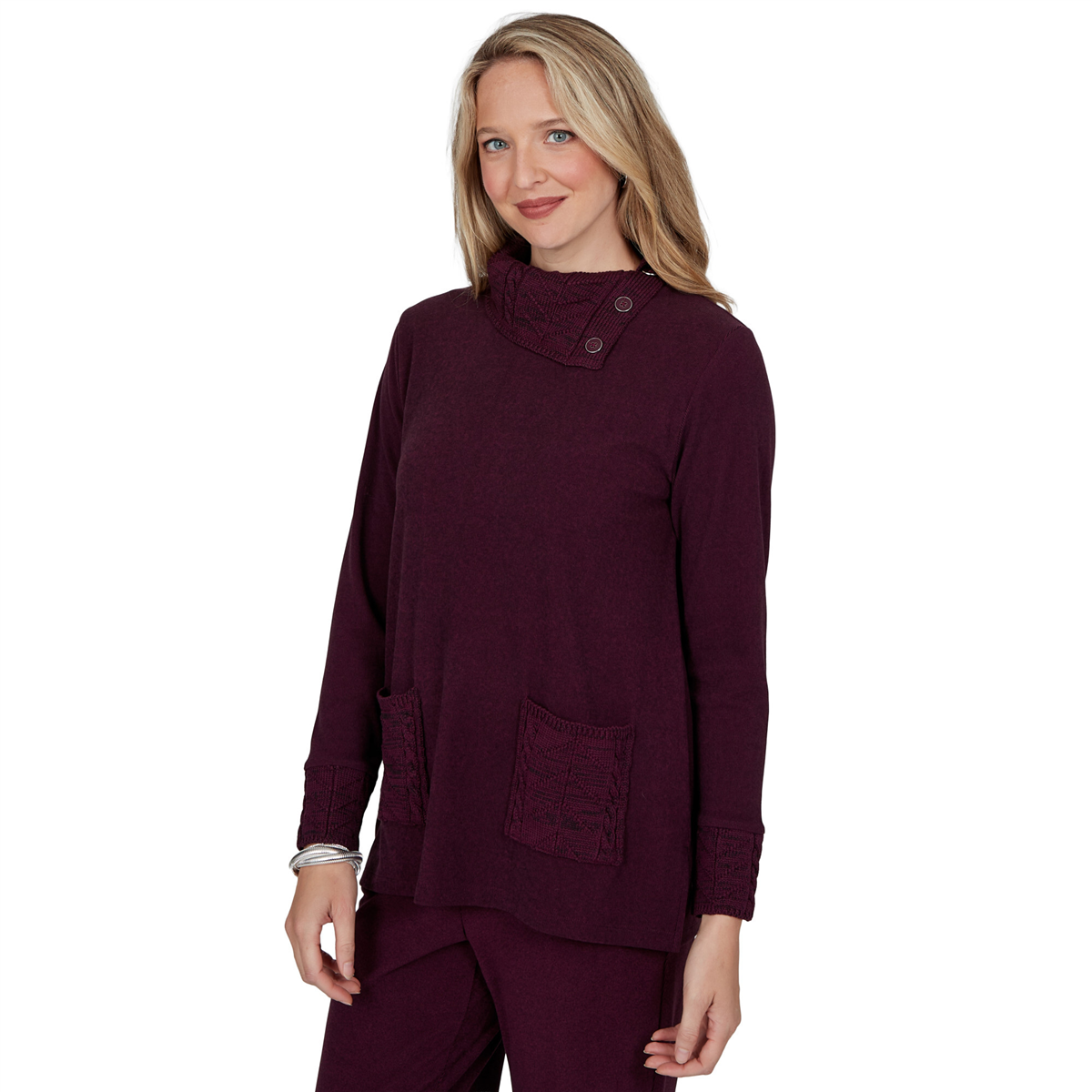 Petite Ruby Rd. Premium Luxe Rib Cable Knit Trim Sweater
