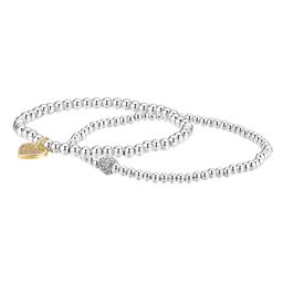 Shine Crystal Fireball & CZ Heart Beaded Stretch Bracelet