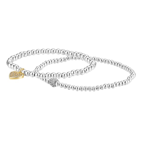 Shine Crystal Fireball & CZ Heart Beaded Stretch Bracelet