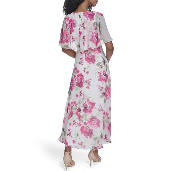 Womens Calvin Klein Flutter Sleeve Print Chiffon Maxi Dress