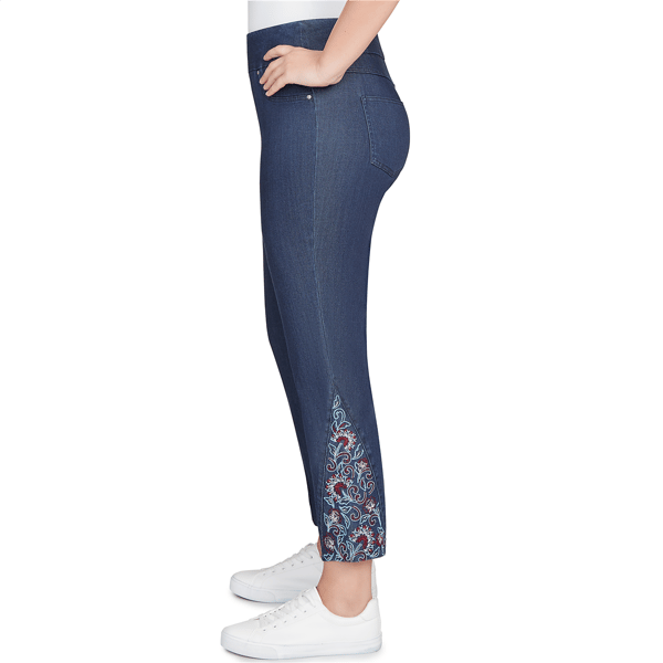 Womens Ruby Rd. Indigo Go Floral Embroidery Stretch Jeans