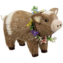 Northlight Seasonal Boy Piglet with Floral Wreath Spring Figurine