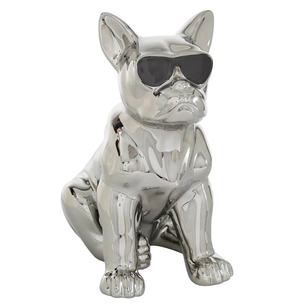 9th & Pike(R) Silver Ceramic Dog Sculpture