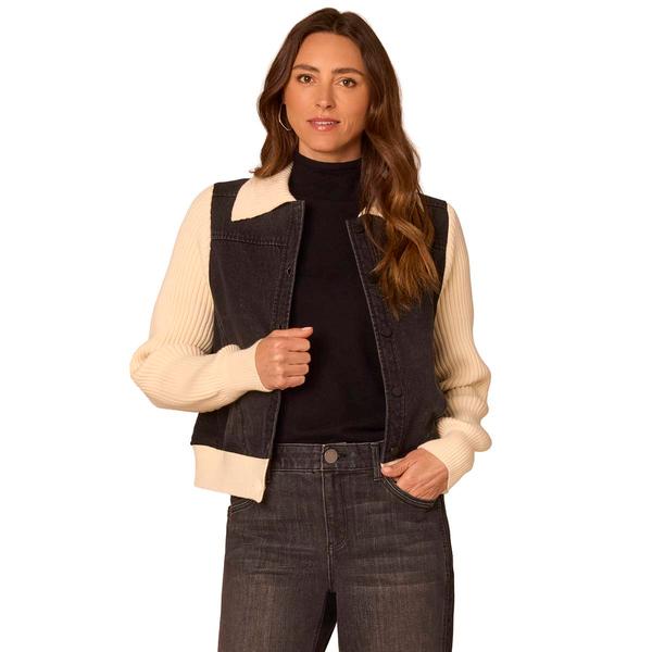 Womens Democracy Long Sleeve Button Down Mix Media Jacket
