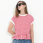 Womens MNK Short Roll Sleeve Stripe Ruffle Hem Blouse - image 3