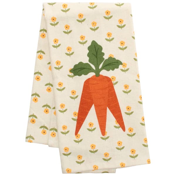 Carrot Trio Floral Print Kitchen Towel - image 