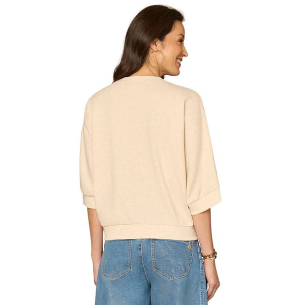 Womens Democracy 3/4 Sleeve Banded Hem Embroidery Sweater