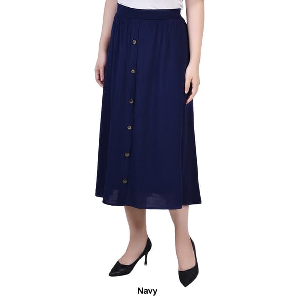 Plus Size NY Collection Button Front Woven Gauze Midi Skirt