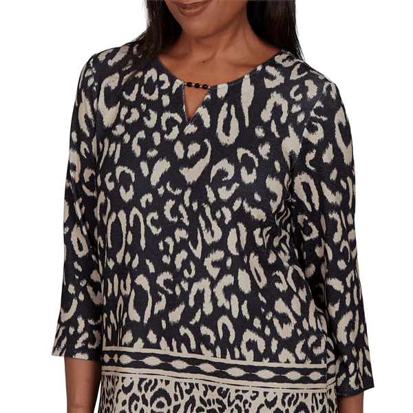Womens Alfred Dunner Travel Advisory 3/4 Sleeve Leopard Blouse