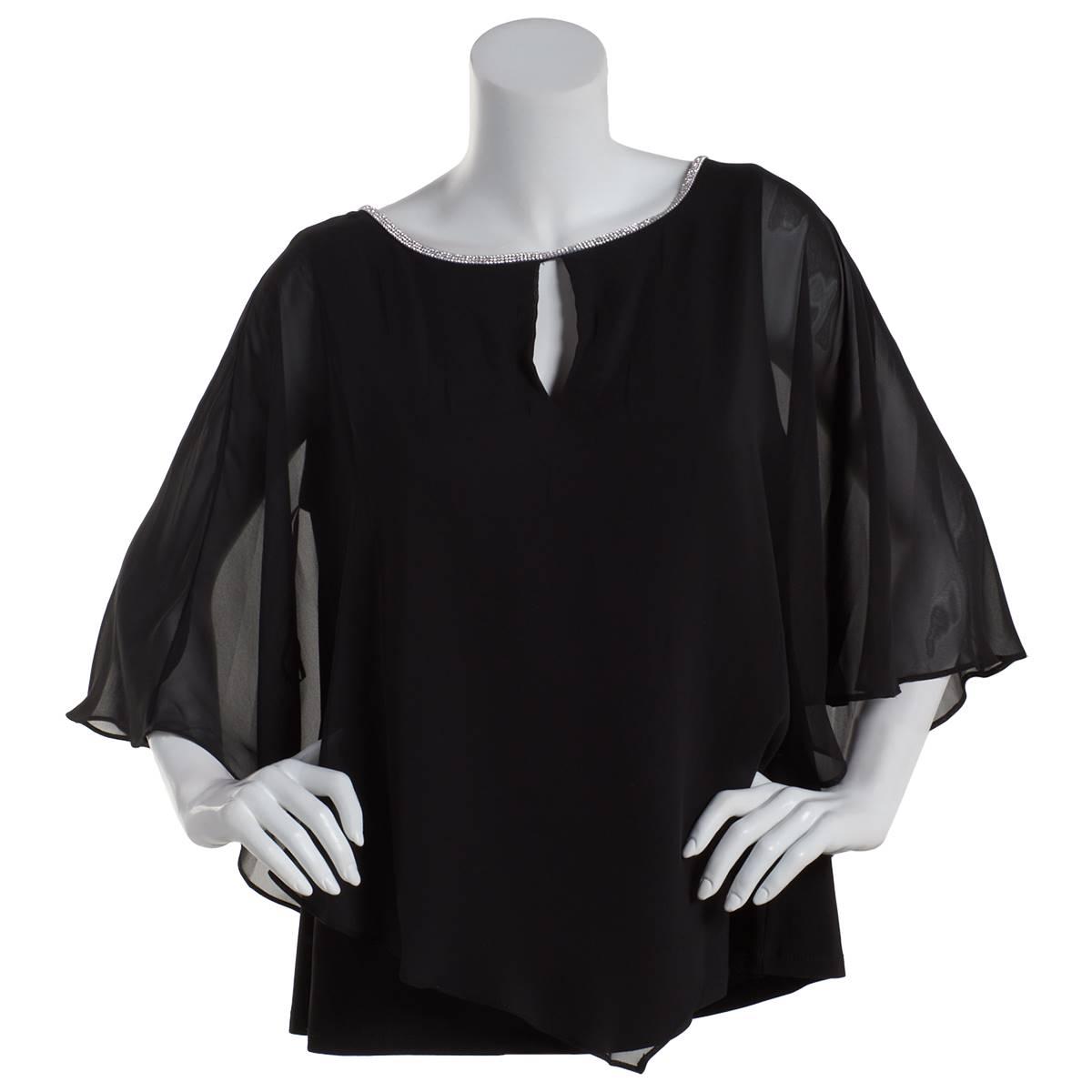 Plus Size MSK Capelet Overlay Blouse With Keyhole