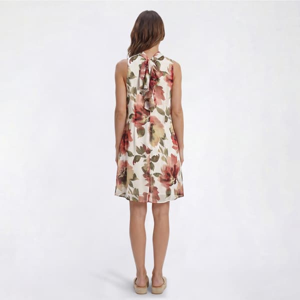 Womens Robbie Bee Floral Tie Back Mock Neck Shift Dress