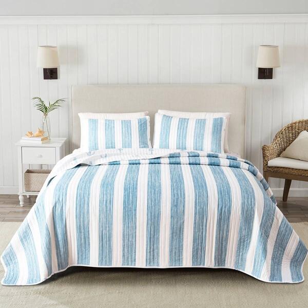 FreshFolds 3pc. Striped Anchor Coastal Bedspread Quilt Set - image 