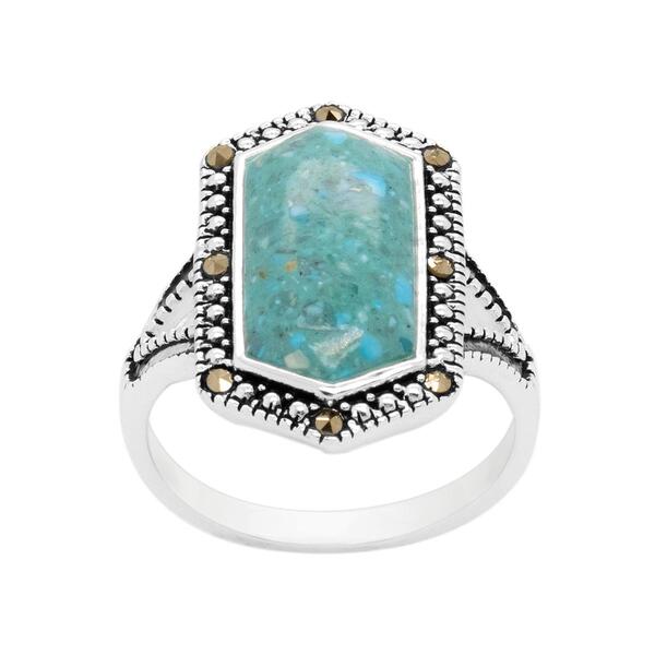 Marsala Silver Plated Marcasite & Turquoise Ring - image 