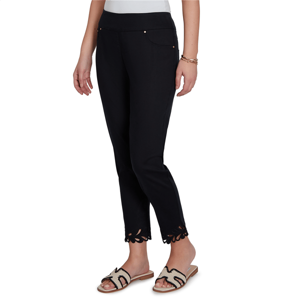 Womens Ruby Rd.Tropical Noir Embroidered Cutout Tencel Denim