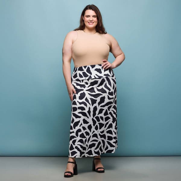 Plus Size 24/7 Comfort Apparel Geo Print  A Line Maxi Skirt
