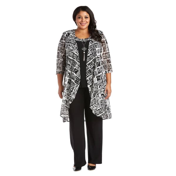 Plus Size R&M Richards 3pc. Mesh Duster Pantsuit - Black/White - image 
