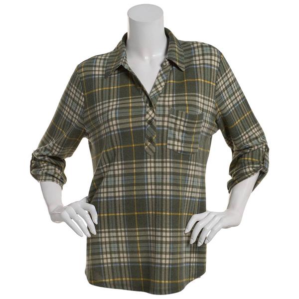 Womens Emily Daniels Plaid Roll Tab Flannel Blouse