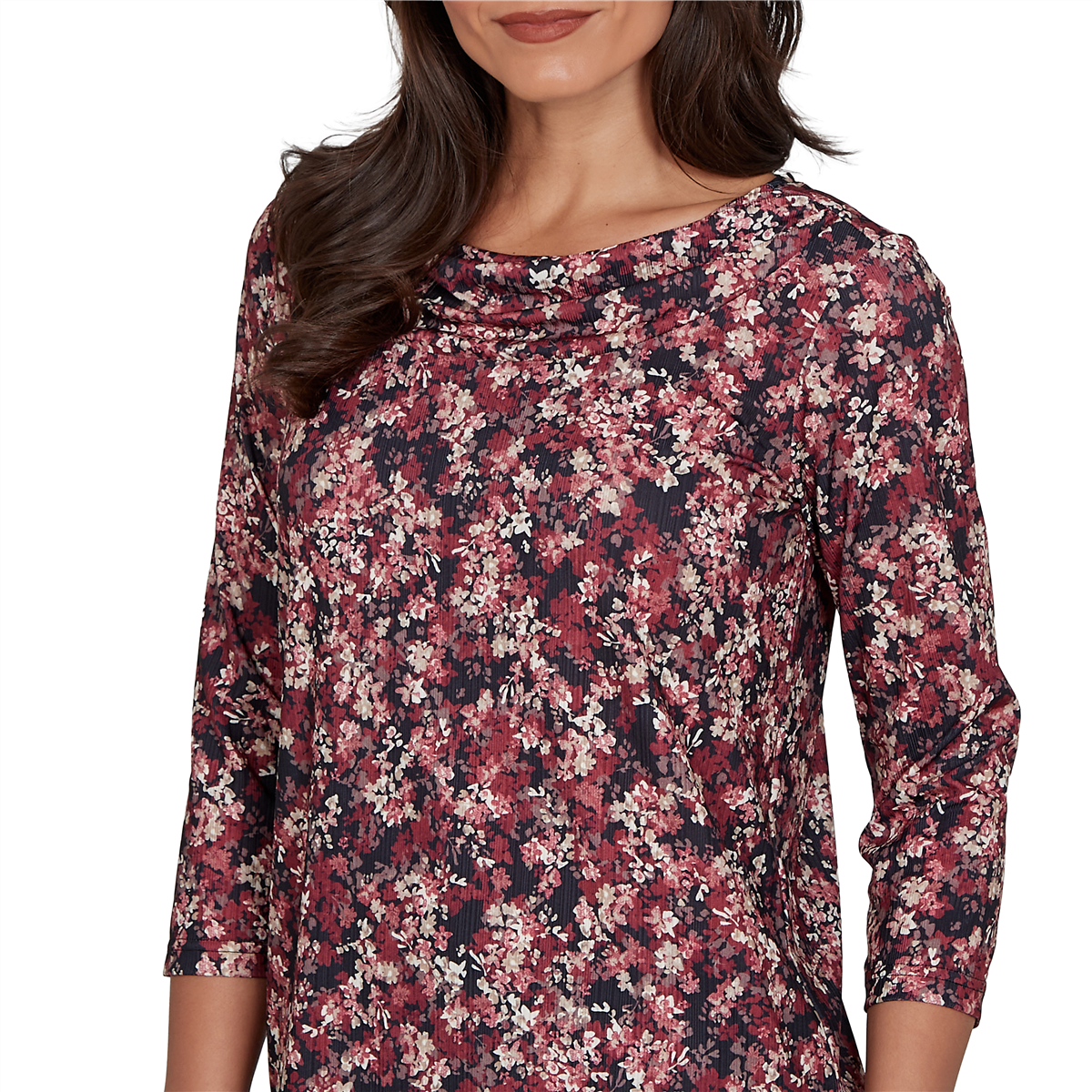 Womens Emaline Key Items 3/4 Sleeve Cowl Neck Floral Blouse