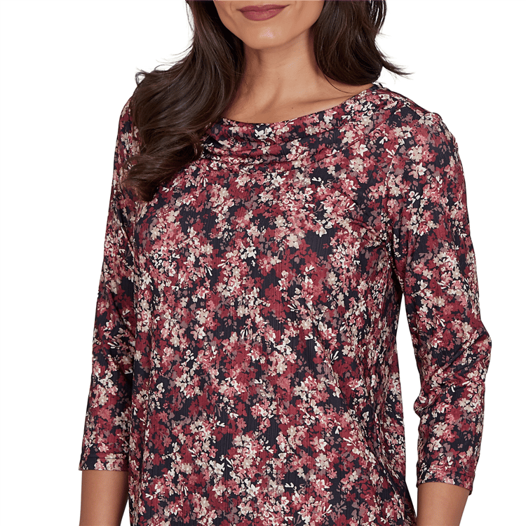 Womens Emaline Key Items 3/4 Sleeve Cowl Neck Floral Blouse