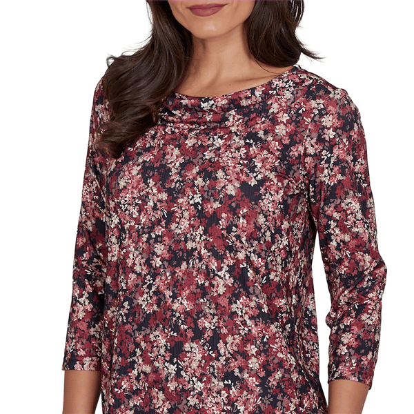 Womens Emaline Key Items 3/4 Sleeve Cowl Neck Floral Blouse