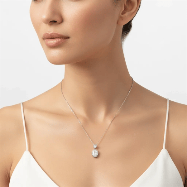 Saffron 2ctw. Moissanite Diamond Oval Halo Drop Necklace