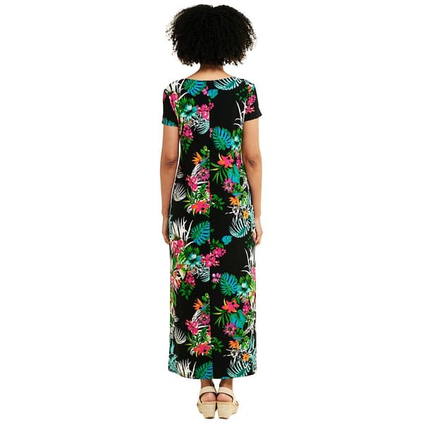 Plus Size Violet B Short Sleeve Hardware Neck Floral Maxi Dress