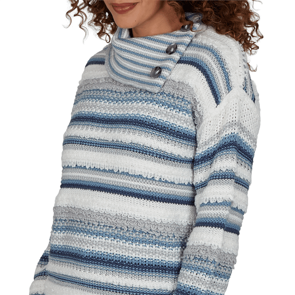 Womens Skye’s the Limit Icy Blue Sparkle Stripe Sweater