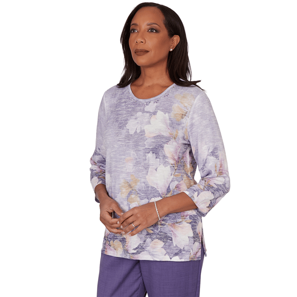 Womens Alfred Dunner Grand Bazaar Amethyst Floral Blouse