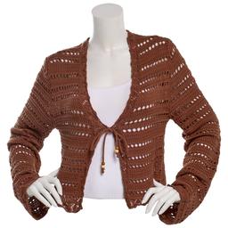 Juniors No Comment Long Sleeve Tie Front Textured Stitch Cardigan