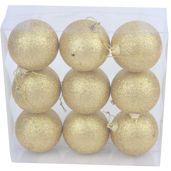 Set of 9 60mm Gold Glitter Balls - image 