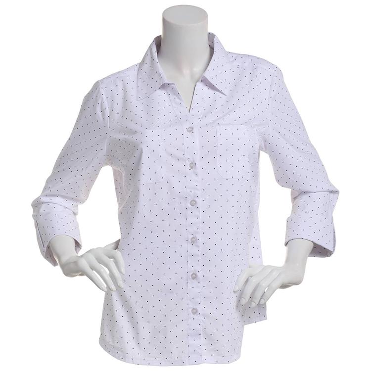 Womens Emily Daniels Dot Knit To Fit Casual Button Down