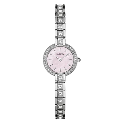 Womens Bulova Pink Mother of Pearl Crystal Watch - 96X131 - image 