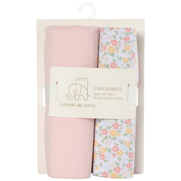 Elephant and Castle 2pk. Solid & Floral Rib Blankets - image 