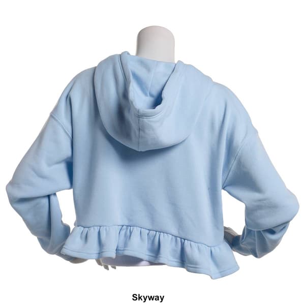 No Comment Fleece Ruffle Hem Cropped Hoodie