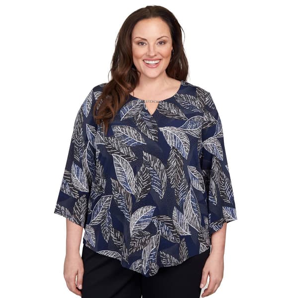 Plus Size Alfred Dunner Classics 3/4 Sleeve Leaf Blouse