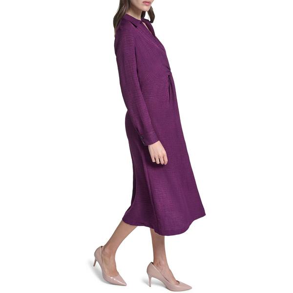 Womens Calvin Klein Long Sleeve Twist Front Midi Dress