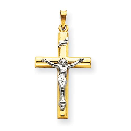 Unisex Gold Classics(tm) Two-Tone INRI Hollow Crucifix Pendant - image 