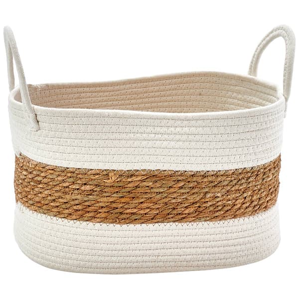 Bombay Medium Two-Tone Bull Rush Straw Shelf Tote - image 