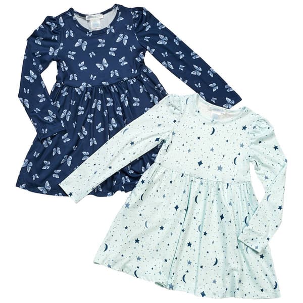 Girls (4-6x) Emma & Elsa 2pk. Lunar/Butterfly Long Sleeve Dresses - image 