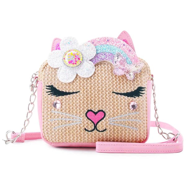 Girls OMG Bella Kitty Straw Crossbody Purse - image 