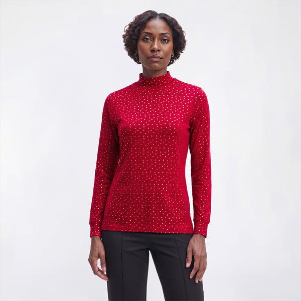 Petite Hasting & Smith Long Sleeve Metallic Dot Mock Neck Tee